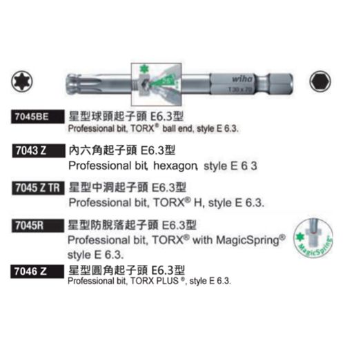 7045BE／7045R／7045 Z TR／7043 Z／7046 Z 起子頭E6.3型